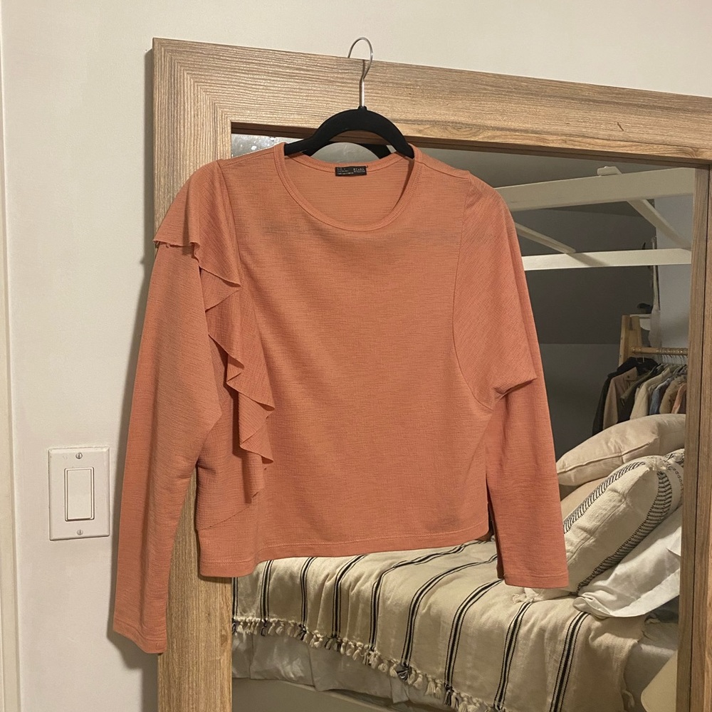 ZARA rose long sleeve with ruffle on the sleeve - SIZE SMALL